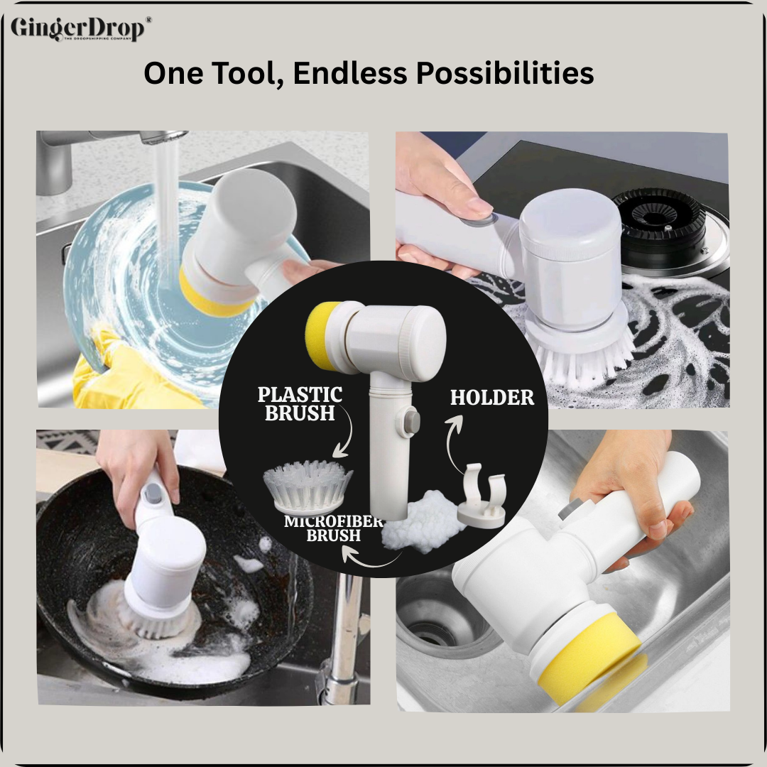 ScrubWhirl™ – 5-in-1 Spin Brush | For Tiles, Corners & More | Daily Cleaning